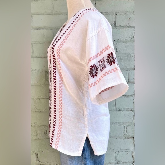 Vintage Embroidered Aztec Mexican Cotton Short Sleeve Top - Picture 5 of 7